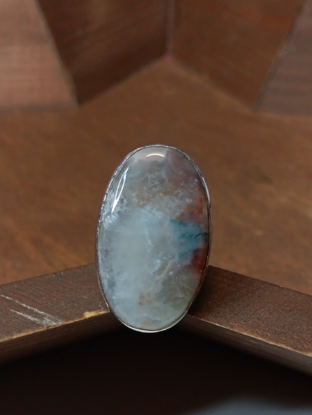 Oval Stick Agate Statement Ring - Blue, White & Brown